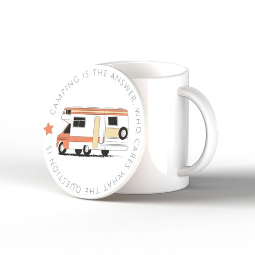 P7374 - Camping Is The Answer Orange Camper Caravan Camping Themed Hanging Plaque