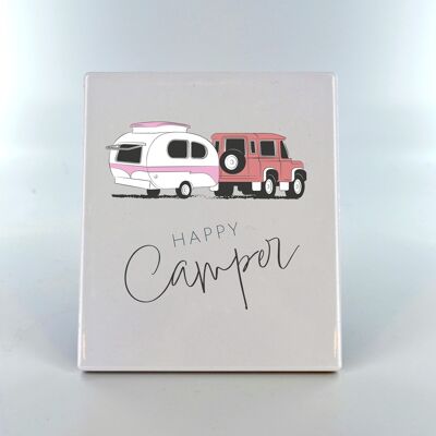 P7379 - Plaque en céramique sur le thème Happy Camper Caravan Camping