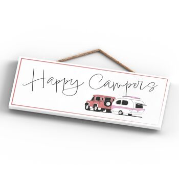 P7404 - Happy Campers Rose Camper Caravane Plaque à suspendre sur le thème du camping 4