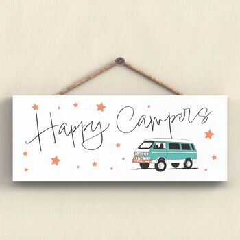 P7405 - Happy Campers Green Camper Caravan Camping Plaque à suspendre sur le thème 1