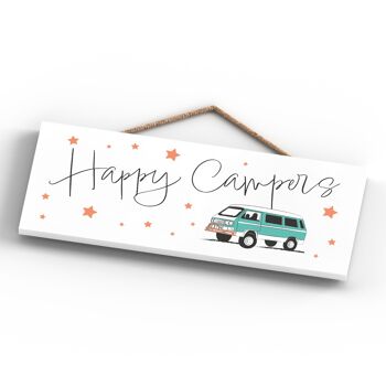 P7405 - Happy Campers Green Camper Caravan Camping Plaque à suspendre sur le thème 4