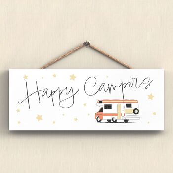P7407 - Happy Campers Orange Camper Caravan Camping Plaque à suspendre sur le thème 1