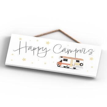 P7407 - Happy Campers Orange Camper Caravan Camping Plaque à suspendre sur le thème 4