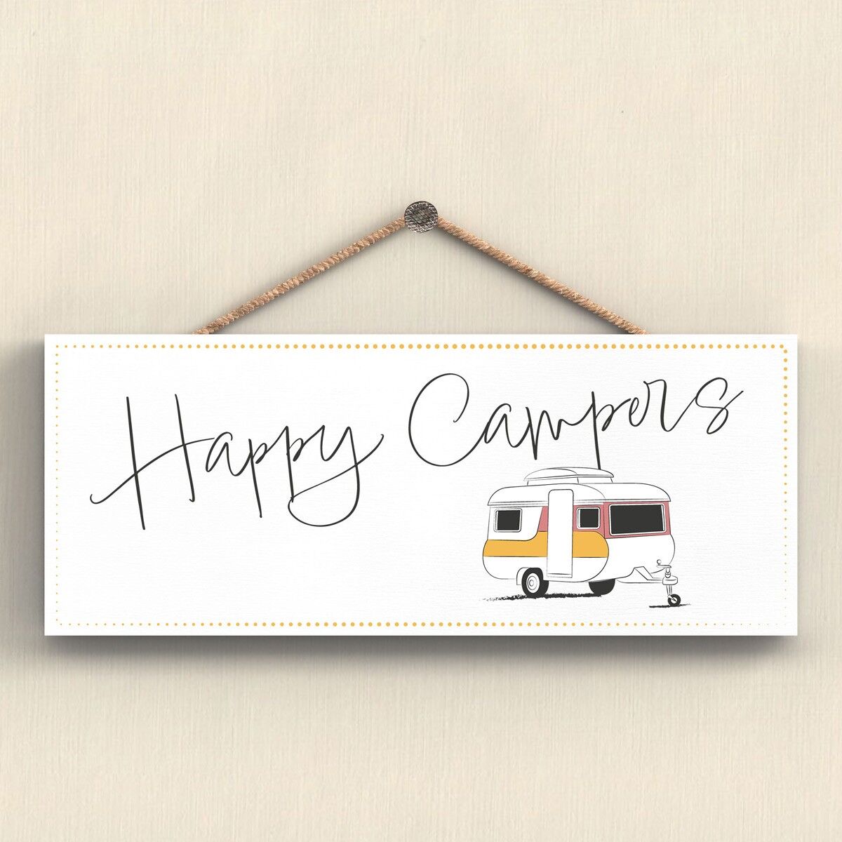 P7408 - Targa da appendere a tema campeggio rosa Happy Campers