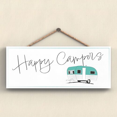 P7410 - Happy Campers Green Camper Caravan Camping Themed Hanging Plaque
