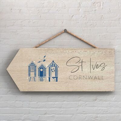 P7421 - Personalised Coastal Blue Nautical Sign Wooden Hanging Plaque Arrow Beach Huts
