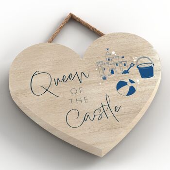 P7422 - Queen Of The Castle Coastal Blue Nautical Sign Plaque à suspendre en bois Coeur 2