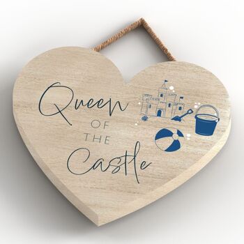 P7422 - Queen Of The Castle Coastal Blue Nautical Sign Plaque à suspendre en bois Coeur 4