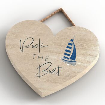 P7423 - Rock The Boat Coastal Blue Nautical Sign Plaque à suspendre en bois Coeur 4