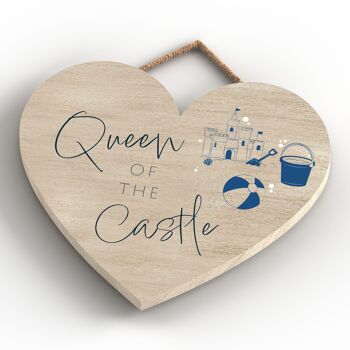 P7434 - Queen Of The Castle Coastal Blue Nautical Sign Plaque à suspendre en bois Coeur 4