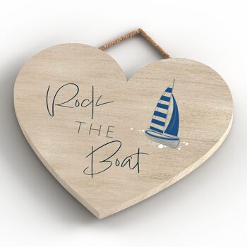 P7435 - Rock The Boat Coastal Blue Nautical Sign Plaque à suspendre en bois Coeur 4