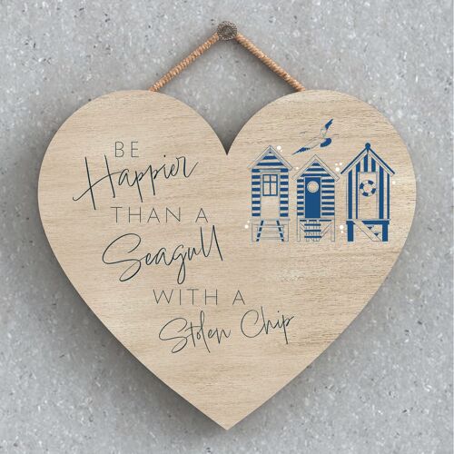 P7438 - Seagull Stolen Chip Coastal Blue Nautical Sign Wooden Hanging Plaque Heart