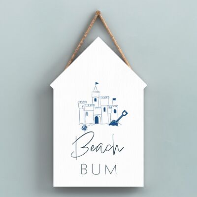 P7441 - Beach Bum Coastal Blue Nautical Sign Plaque à suspendre en bois Beach Hut