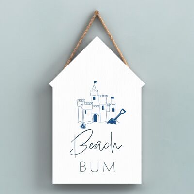 P7441 - Beach Bum Coastal Blue Nautical Sign Wooden Beach Hut Hanging Plaque