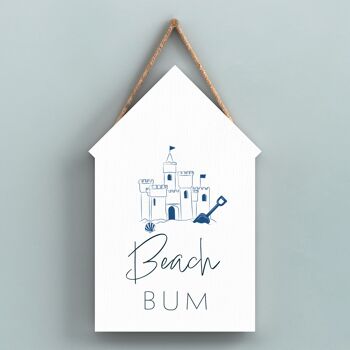 P7441 - Beach Bum Coastal Blue Nautical Sign Plaque à suspendre en bois Beach Hut 1