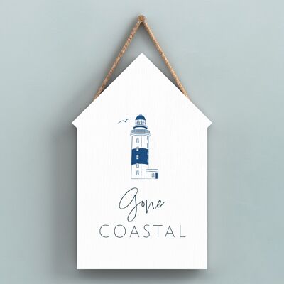 P7447 - Gone Coastal Blue Señal náutica Cabaña de playa de madera Placa colgante