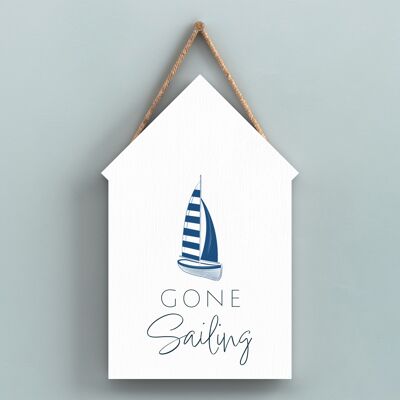 P7449 - Gone Sailing Coastal Blue Nautical Sign Wooden Beach Hut Hanging Plaque