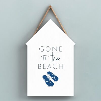 P7450 - Gone To The Beach Coastal Blue Nautical Sign Plaque à suspendre en bois Beach Hut