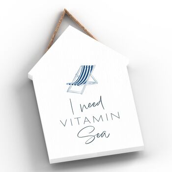 P7452 - I Need Vitamin Sea Coastal Blue Nautical Sign Wooden Beach Hut Plaque à suspendre 2