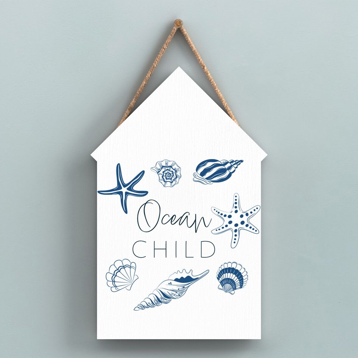 P7456 - Ocean Child Coastal Blue Nautical Sign Wooden Beach Hut Hanging Plaque