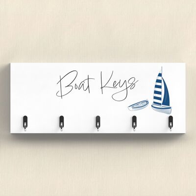 P7464 - Placa con gancho de madera para letrero náutico azul costero con llaves de barco