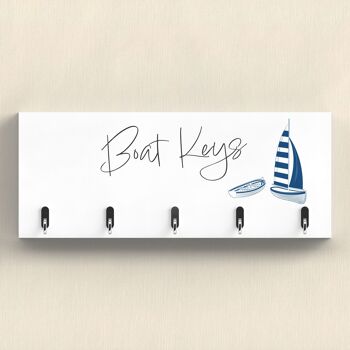 P7464 - Boat Keys Coastal Blue Nautical Sign Plaque à Crochet Mural en Bois 1