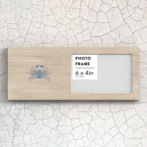 P7468 - Crab Illustration Coastal Blue Nautical Wooden Landscape Photo Frame