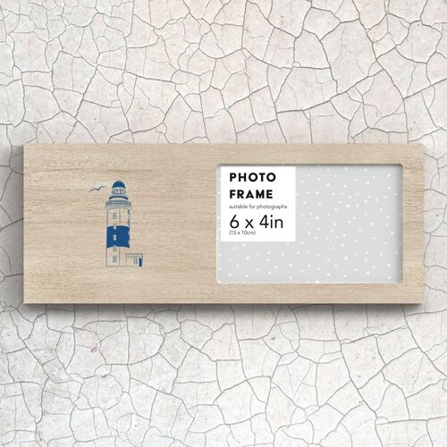 P7469 - Lighthouse Illustration Coastal Blue Nautical Wooden Landscape Photo Frame