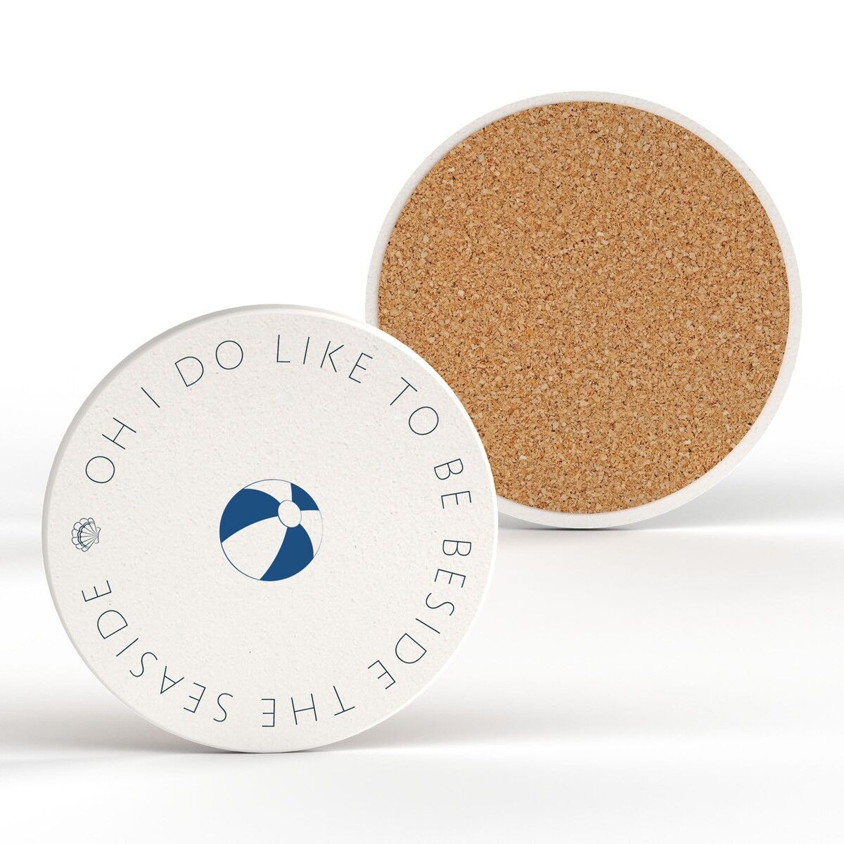 P7484 - Pallone da spiaggia in ceramica nautica blu costiera sottobicchiere rotondo regalo a tema spiaggia