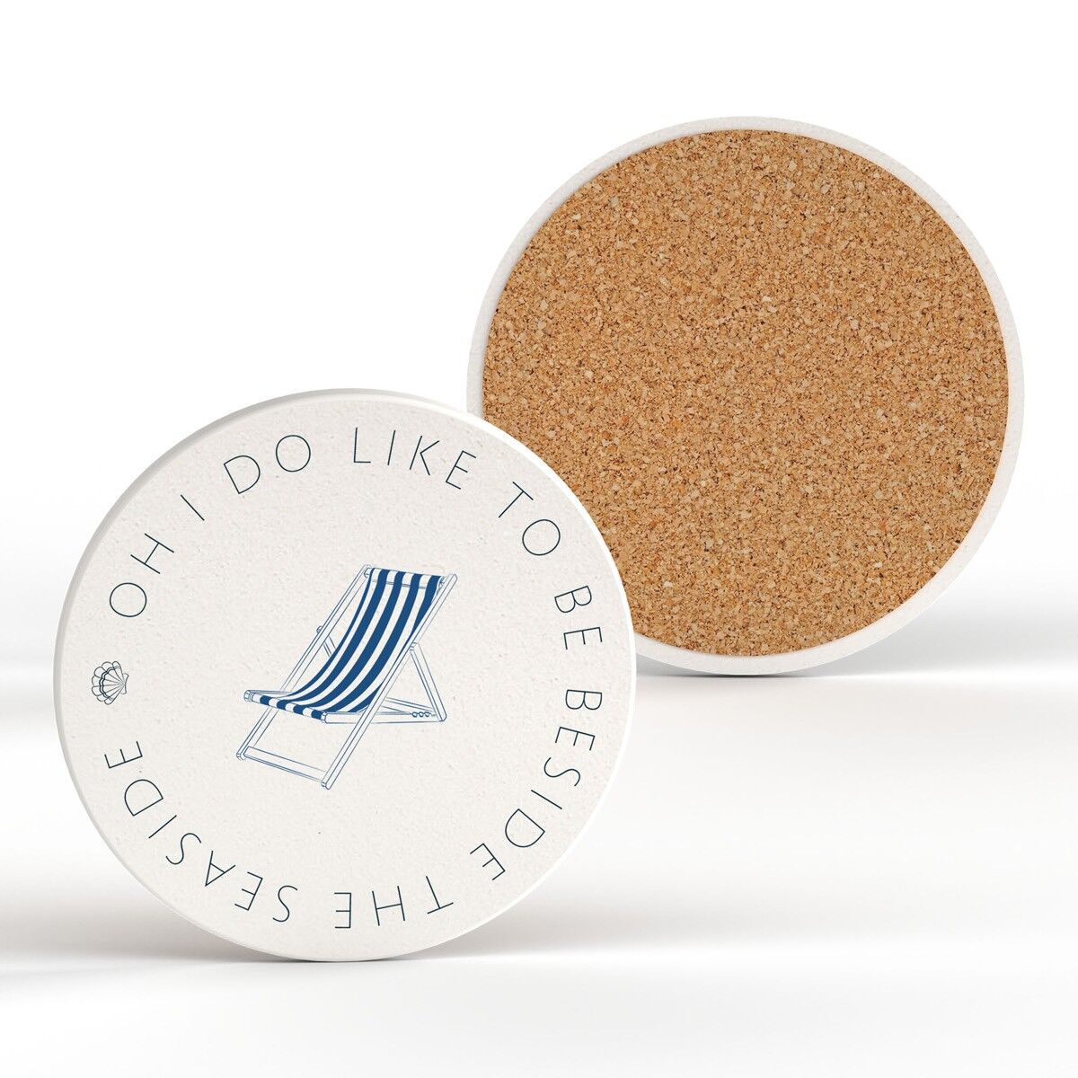 P7490 - Sedia a sdraio Coastal Blue Nautical Ceramic Coaster Round Coaster Regalo a tema spiaggia