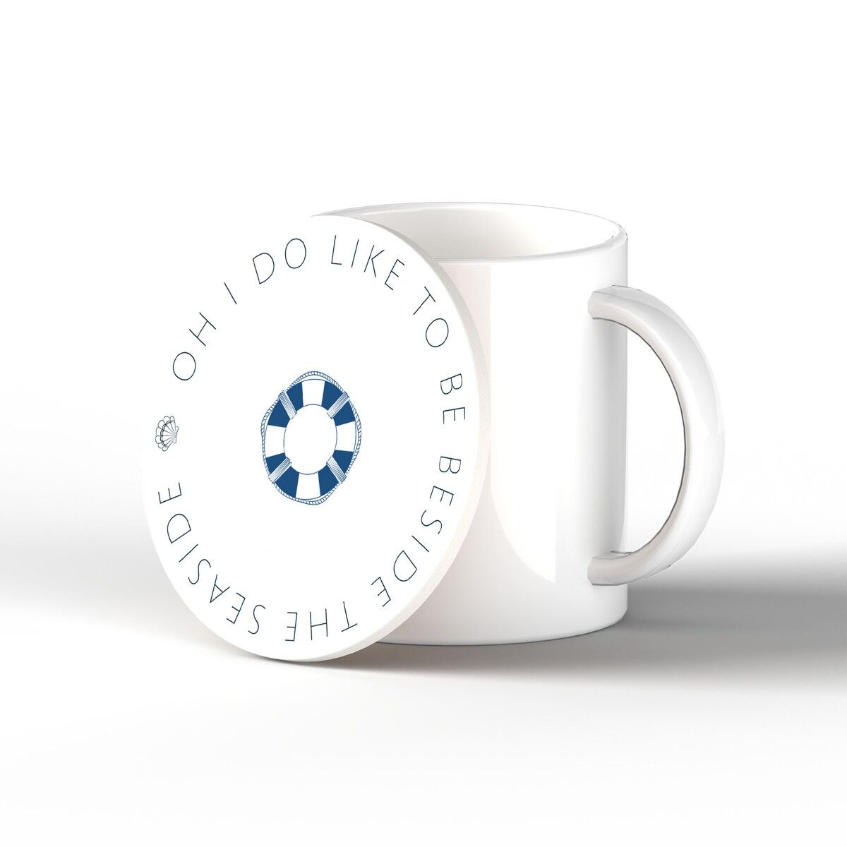 P7494 - Anello di vita in ceramica nautica blu costiera sottobicchiere rotondo regalo a tema spiaggia