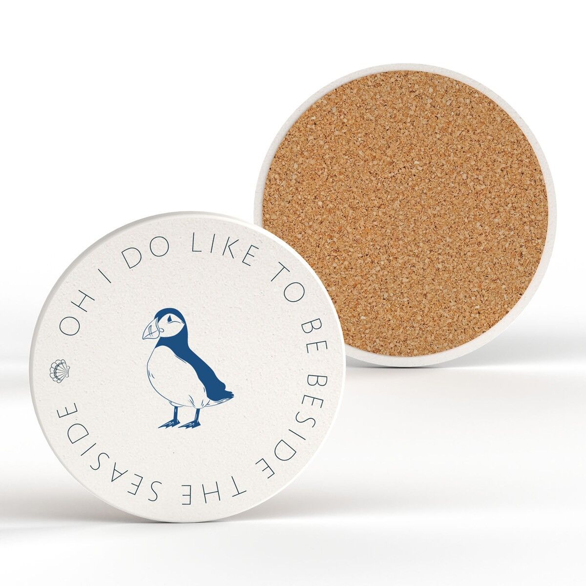 P7498 – Puffin Coastal Blue Nautical Ceramic Round Coaster Beach Themed Gift