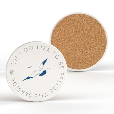 P7502 – Seagull Coastal Blue Nautical Ceramic Round Coaster Beach Theme Gift