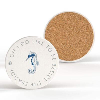 P7504 – Seahorse Coastal Blue Nautical Ceramic Round Coaster Beach Theme Gift