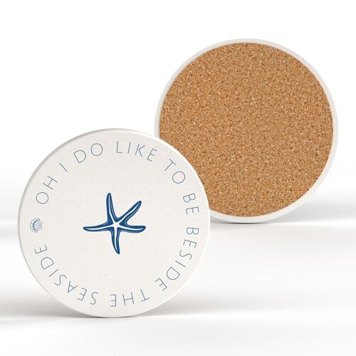 P7511 - Starfish Coastal Blue Nautical Ceramic Round Coaster Beach Themed Gift