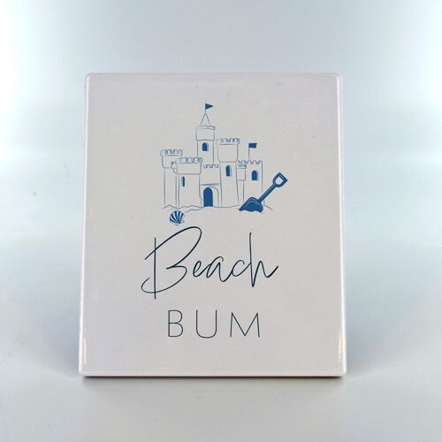 P7514 - Beach Bum Coastal Blue Ceramic Tile Photo Panel Beach Themed Gift