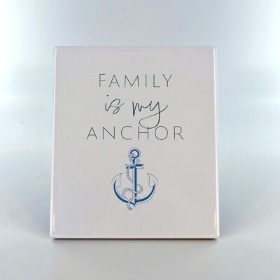P7519 - Family Is My Anchor Coastal Blue Ceramic Tile Photo Panel Beach Themed Gift