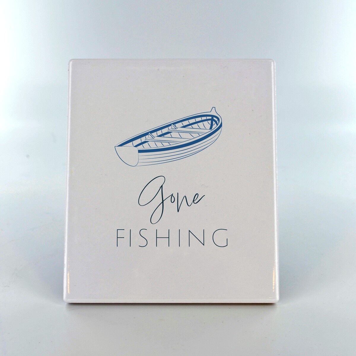 P7521 – Gone Fishing Coastal Blue Ceramic Tile Photo Panel Beach Themed Gift