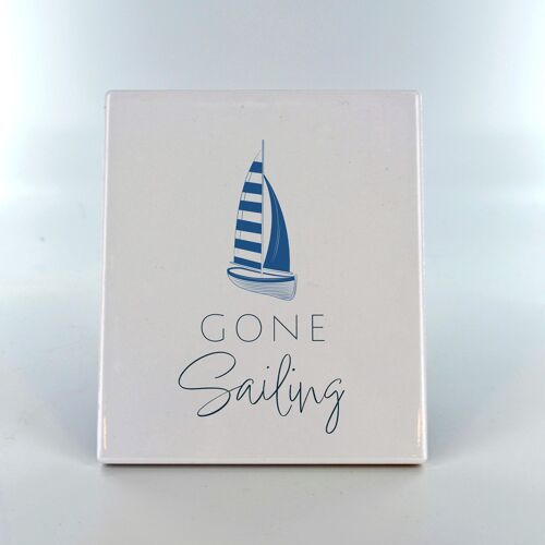 P7522 - Gone Sailing Coastal Blue Ceramic Tile Photo Panel Beach Themed Gift