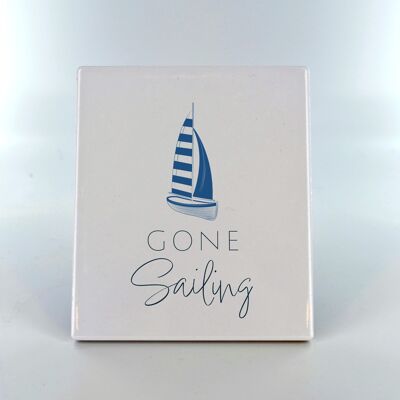 P7522 – Gone Sailing Coastal Blue Ceramic Tile Photo Panel Beach Themed Gift