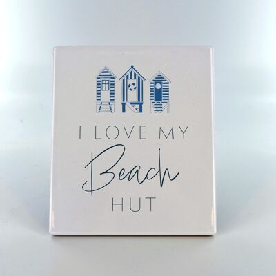 P7524 - I Love My Beach Hut Coastal Blue Ceramic Tile Photo Panel Regalo temático de playa