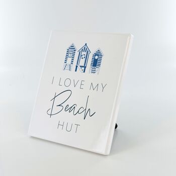 P7524 - I Love My Beach Hut Panneau photo en carreaux de céramique bleu côtier Cadeau sur le thème de la plage 4