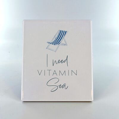 P7525 - Necesito Vitamin Sea Coastal Blue Ceramic Tile Photo Panel Beach Themed Gift