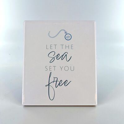 P7526 - Sea Set You Free Coastal Blue Ceramic Tile Photo Panel Beach Themed Gift
