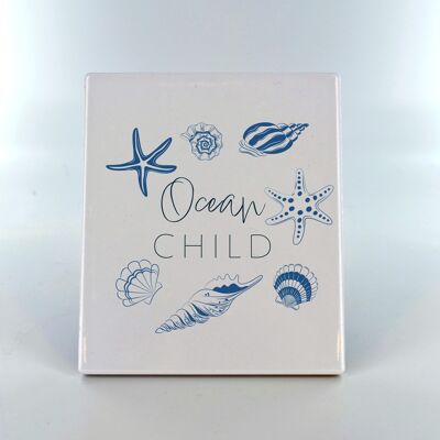 P7528 - Ocean Child Coastal Blue Ceramic Tile Photo Panel Beach Cadeau sur le thème