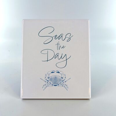 P7530 - Seas The Day Coastal Blue Ceramic Tile Photo Panel Regalo temático de playa