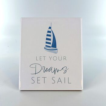 P7531 - Dreams Set Sail Panneau photo en carreaux de céramique bleu côtier Cadeau sur le thème de la plage 1