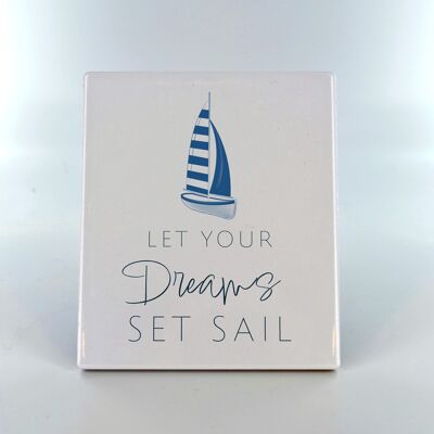 P7531 - Dreams Set Sail Coastal Blue Ceramic Tile Photo Panel Beach Themed Gift