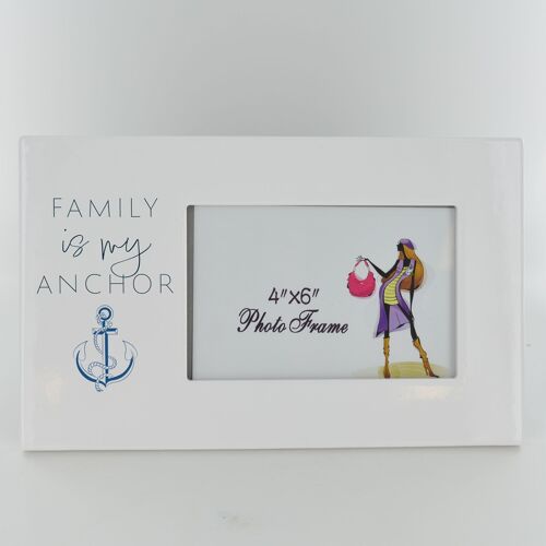 P7534 - Family Is My Anchor Coastal Blue Ceramic Tile Photo Frame Beach Themed Gift