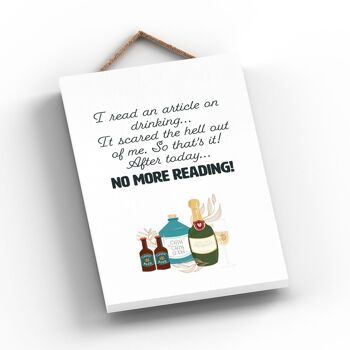 P7572 - Plaque à suspendre décorative sur le thème de l'alcool No More Reading 2